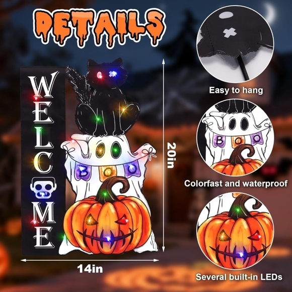 Halloween LED Garden Flag 8 Modes Feet Shape Flag, 12x18 Double Sided (Ghost) - Picture 3 of 7